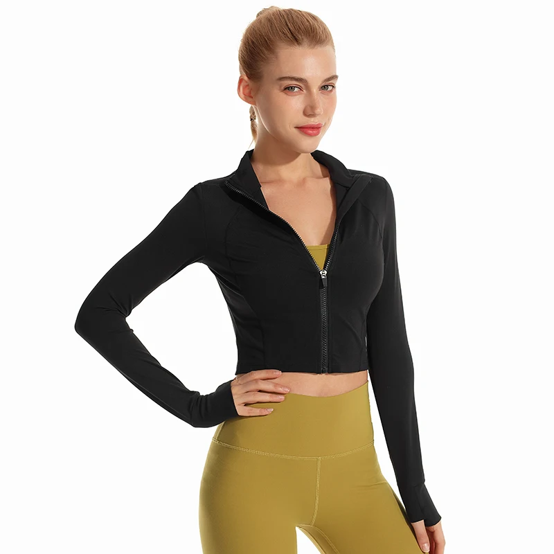 Укороченная спортивная куртка на молнии для фитнеса, куртка из спандекса, спортивный топ для занятий спортом, женские куртки для йоги из спандекса