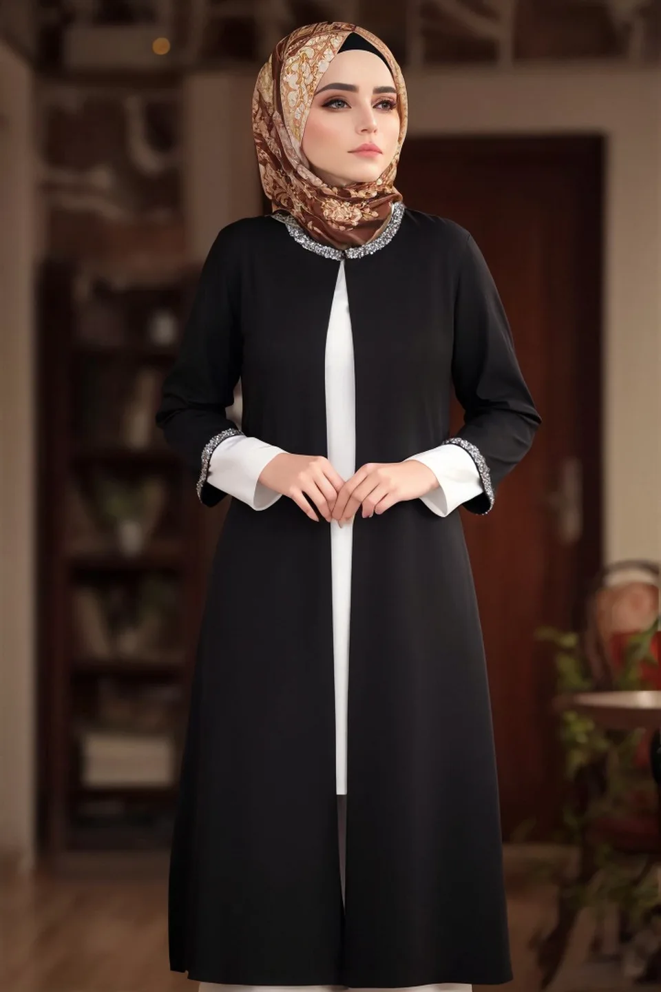 Dubai Islamic Fashion Muslim Soft Cardigan Women Muslim Abaya Round Neck Long Sleeve Dress Plus Pants 3 Piece