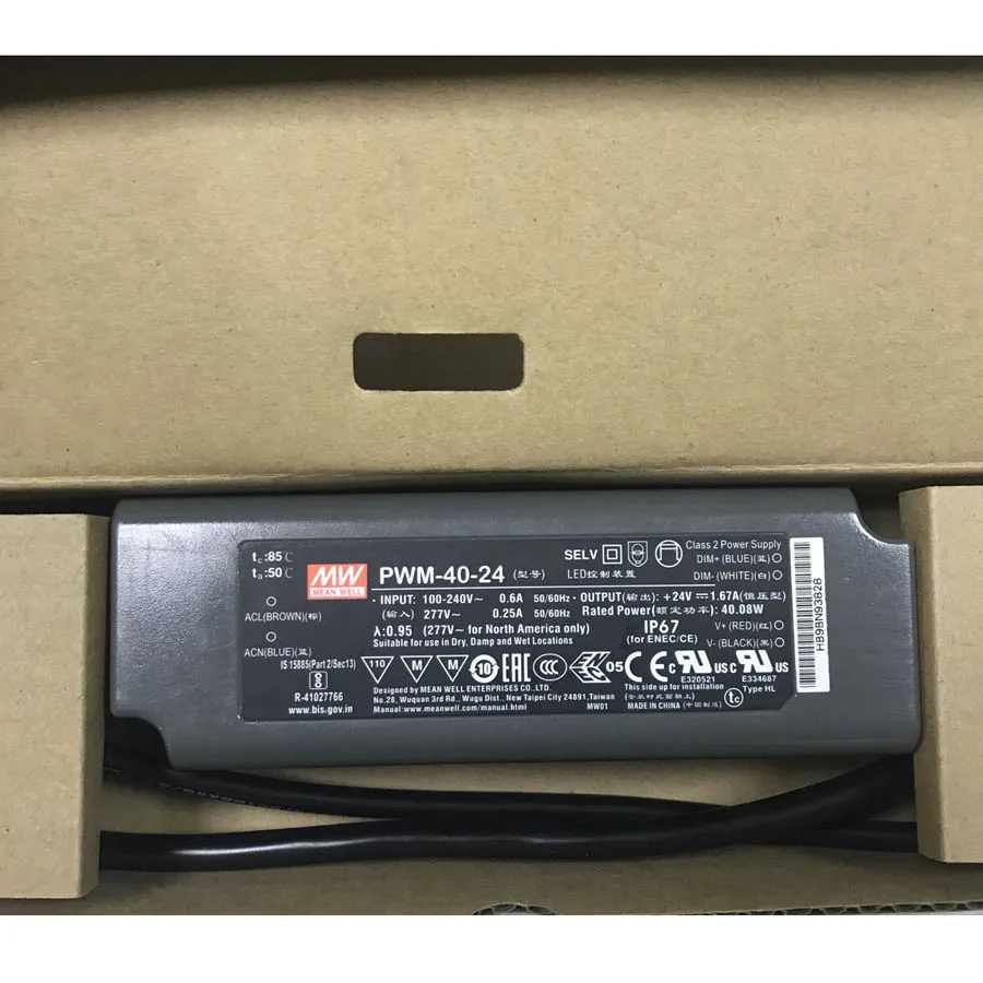 PWM-40-24 PWM-60-24 PWM-90-24 PWM-120-24 PWM-200-24 от переменного тока до постоянного тока Ip67 водонепроницаемый PWM Singal 0 ~ 10 В Meanwell 24 В затемняющий светодиодный драйвер