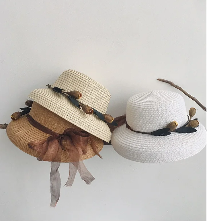 
2021 Korean style children straw hat summer new trend garland straw hat beach cap baby girl outdoor sun visor cap 