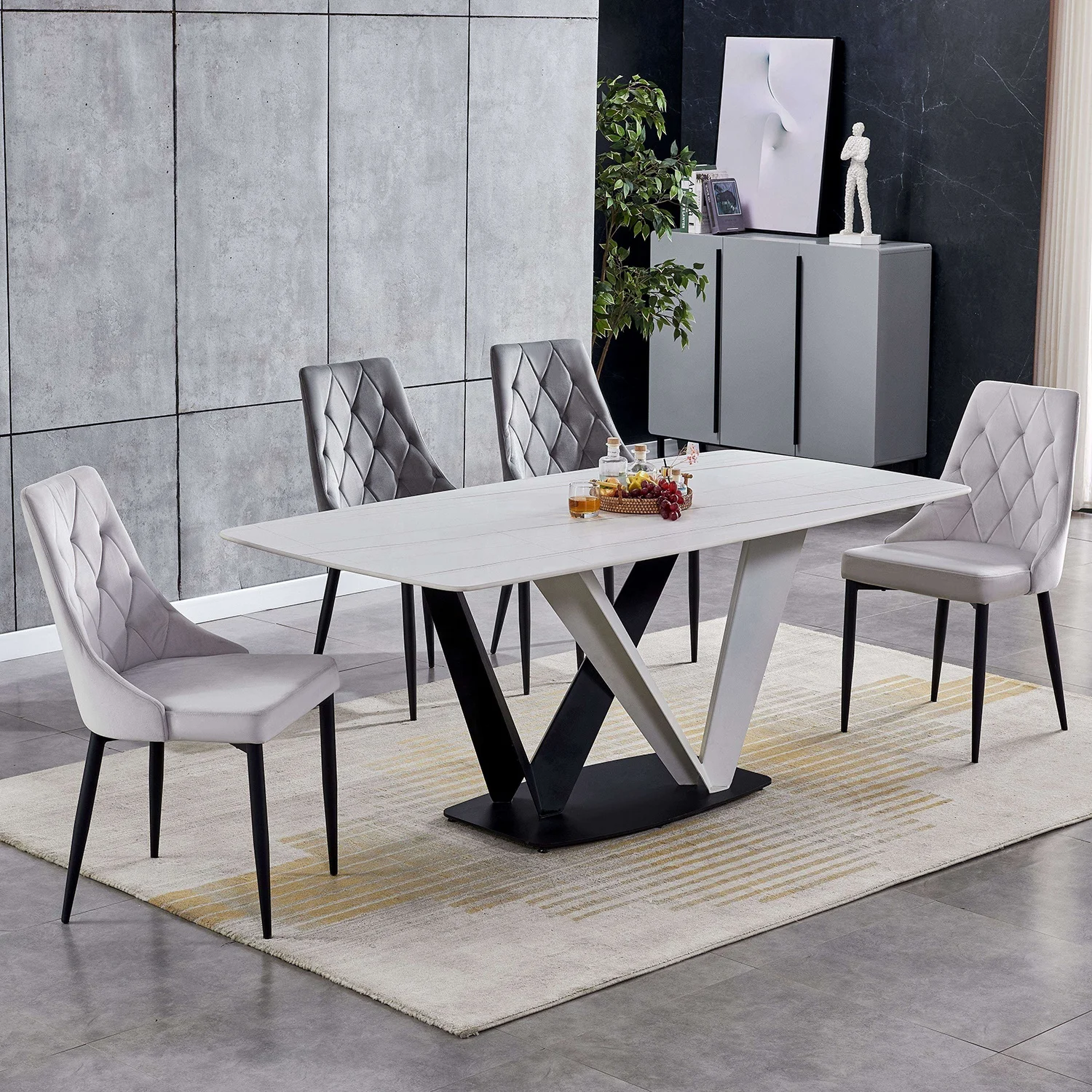 Dining Table And Chairs Stainless Steel Frame Luxury Dinning Table Set Modern Marble Dining Room Table living room set