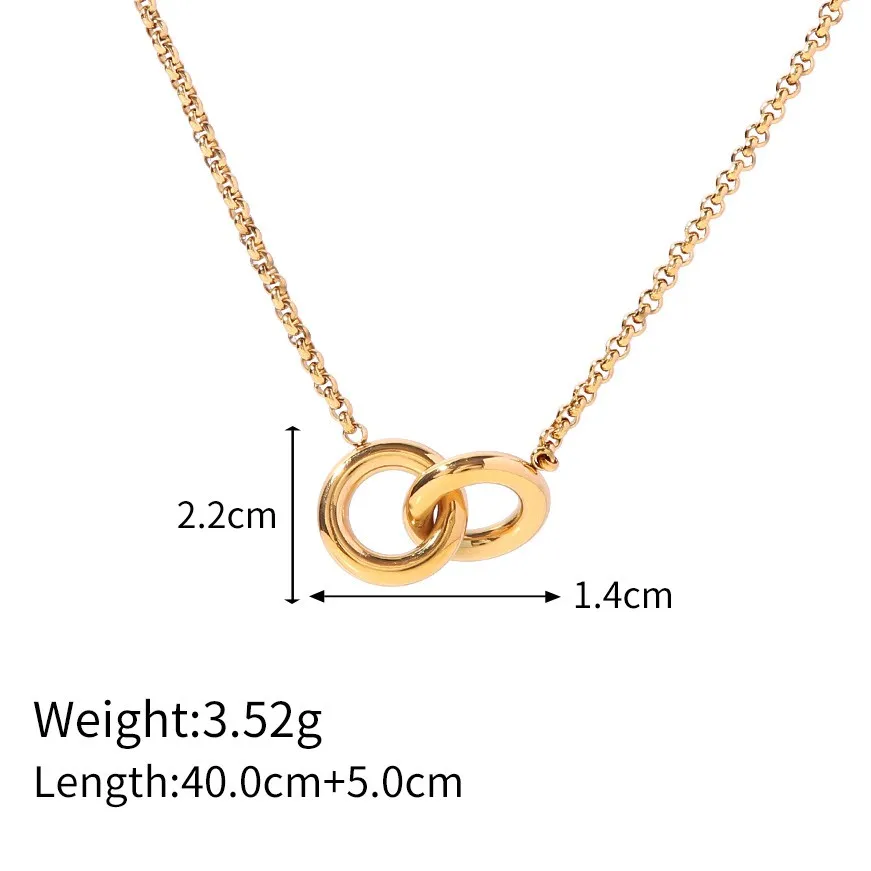 Fine Jewelry Stainless Steel Double Circle Ring Connection Design Pendant Necklace