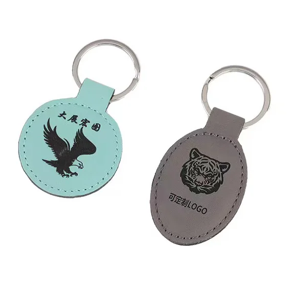 Factory Art And Craft Custom Logo Promotional Metal Car Key Tag Leather Chain Round Key Ring Keyring Pu Leather Keychains