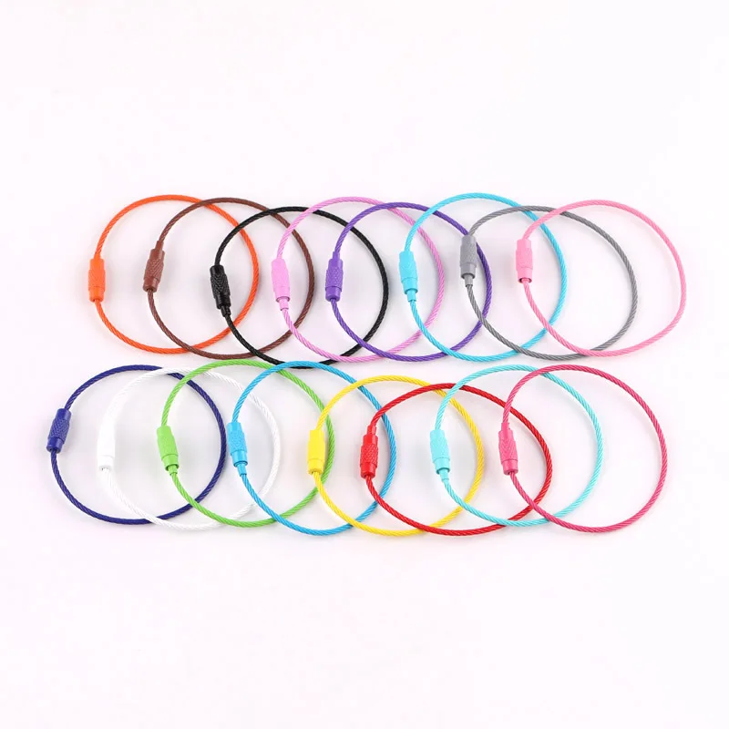 Colored Spray Painted Steel Wire Rings Steel Wire Ropes Rotating Screws Keyrings Tag Holder Keychains DIY Jewelry Accessories