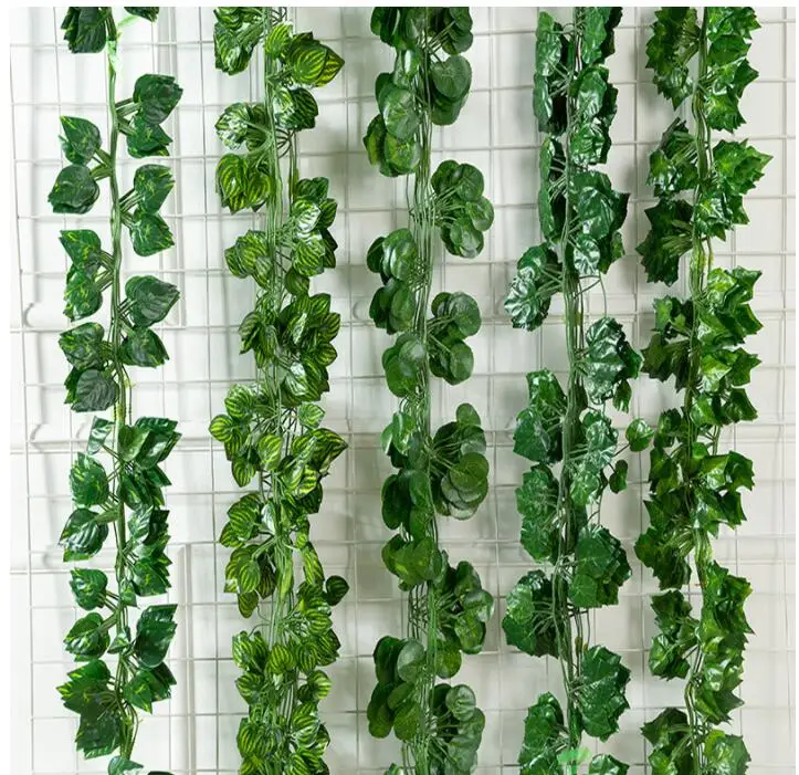 Green Ivy Leaves Artificial Grape Vine Fake Parthenocissus Foliage Leaves 2m long leaves vine