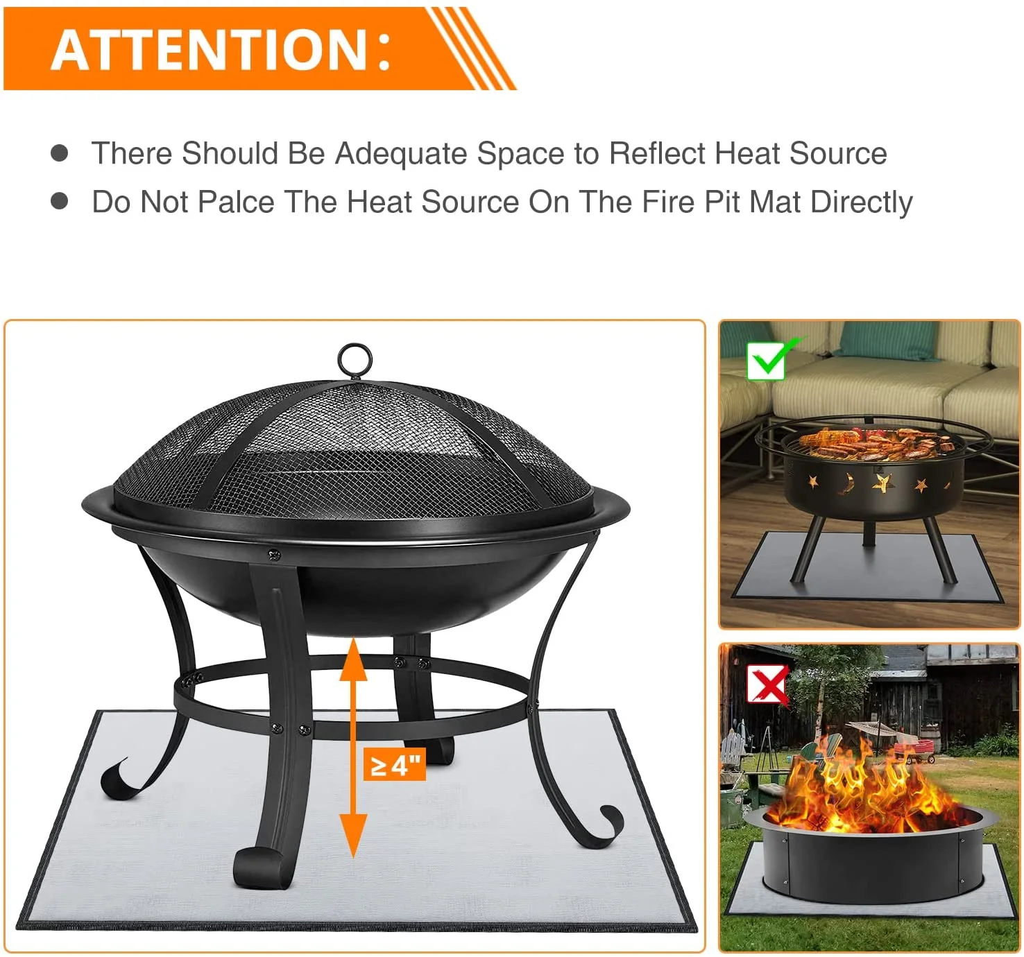 Square Silver Home BBQ Camping Use Fireproof Fire Pit Ember Mat for Deck Grill Mat