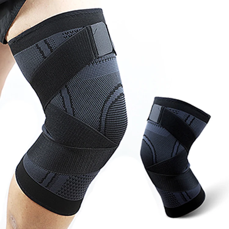 RunYi stock Customized 3D Knitting Knee sleeve Support Elastic Knee brace With Compression Straps knee wrap for sport protection