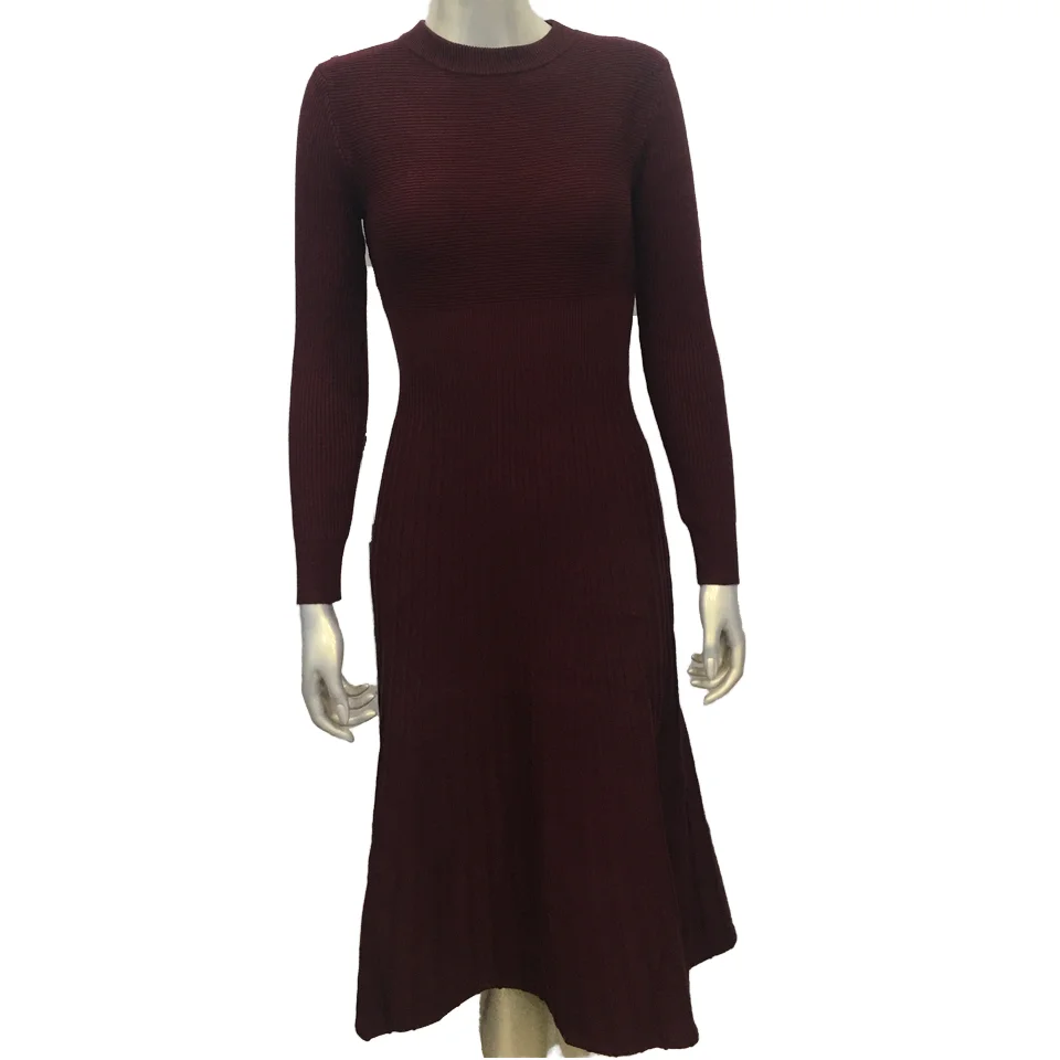 Wholesale Rib Knit Turtleneck Maxi Dress Custom Pattern Women Knitted Long Dress Plus Size Knitwear Dress