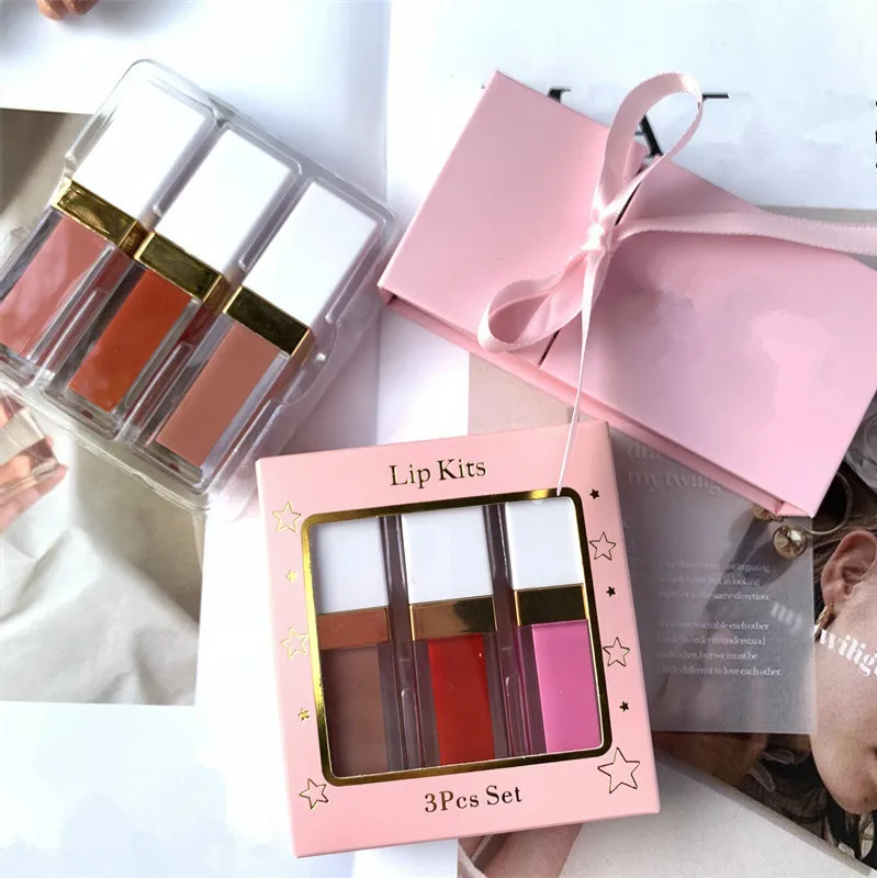 Wholesale 3PCS Matte Waterproof Lipstick set  Private Label Your Logo makeup Lipgloss set