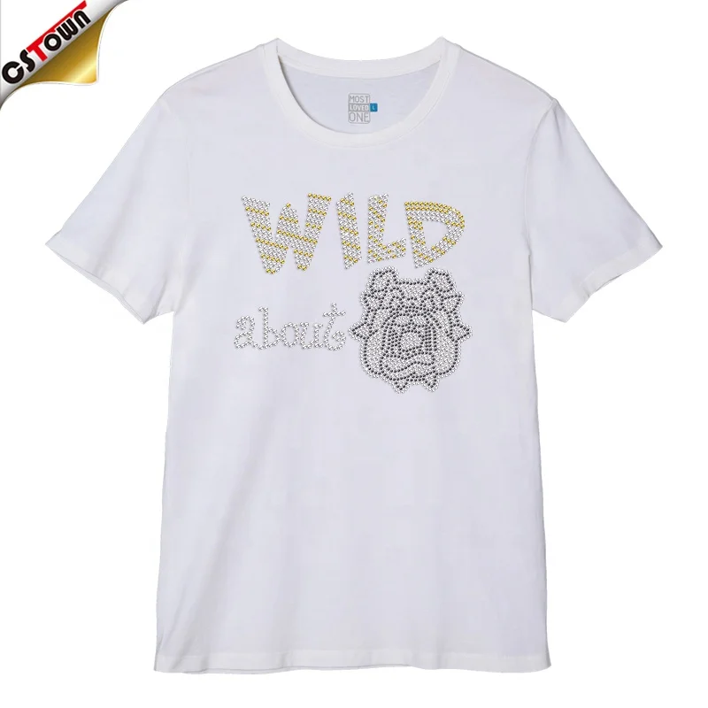 Verified Suppliers Wild About Bulldog Rhinestone Hotfix Transfers Design Rhinestone Transfers for T-Shirts