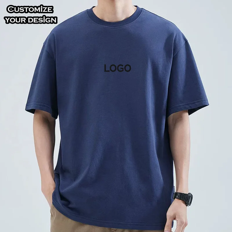 Heavyweight 100% Cotton Puff Printed T-Shirt for Men Custom Logo Design Short Sleeve Luxury O-Neck Mens Tshirt Solid Pattern