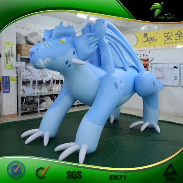 Hongyi Toys Vivid Inflatable Cartoon Toy Animals for Party Inflatable Blue Dragon for Playing Riding