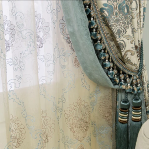 Classic jacquard blackout curtain fabric with printed voile printed sheer curtain for home and hotel