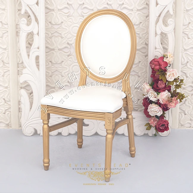 Stackable Gold PP Plastic French Round Back Hotel Chair Wedding Party King Louis Chair
