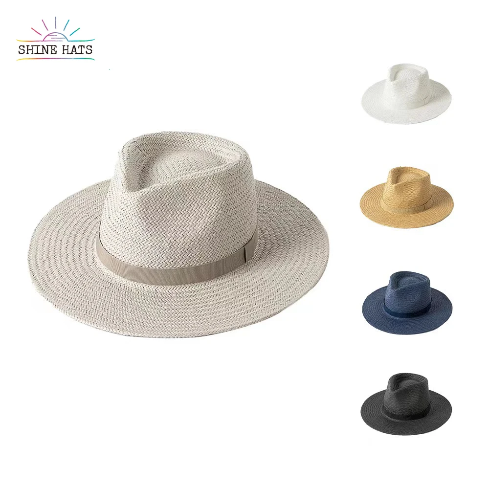2022 Shinehats Multicolor Braided Panama Natural Grass Trendy Crown Top Colorful Webbing Wide Brim Lady Women Straw Hats