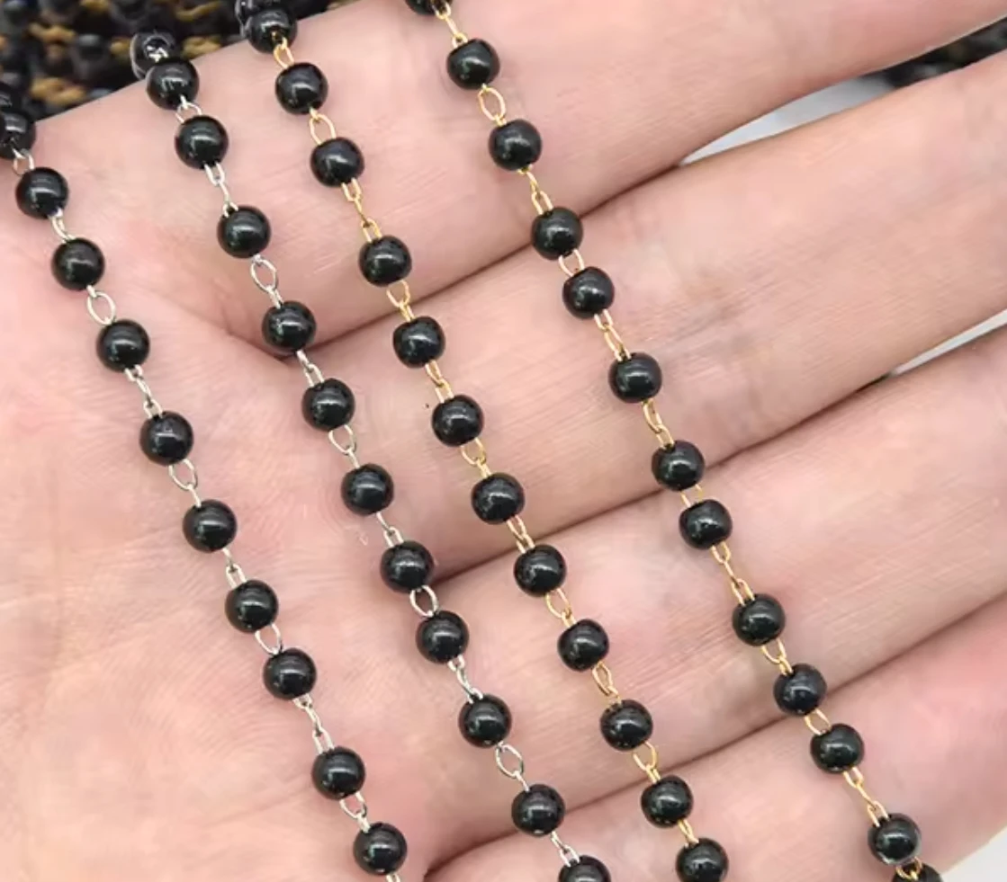 Good Price Black Faux Pearl Beading Chain Copper Necklace Chain For Diy Handmade Accessories Jewelry Making