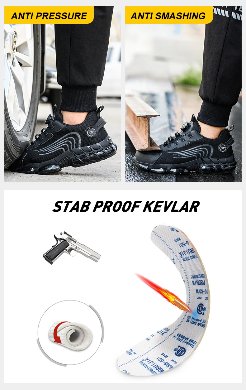 Work Shoes Toe Cap Shoes Rotary Button Quick Wear Slip-on Anti-puncture Labor Shoe Hiking Safety Metal for Quarry Stone Pit Men