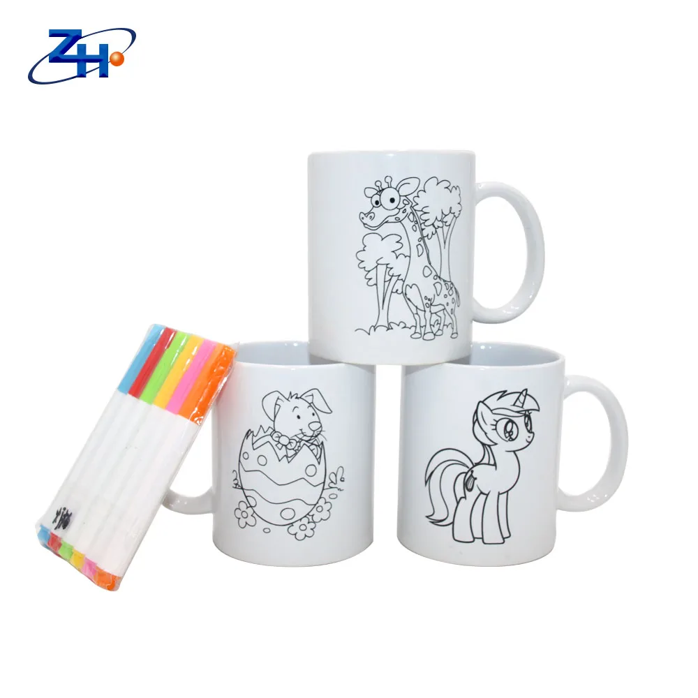 Hot sale white plain cute cartoon animal Mugs portugal ceramic mugs 11oz Sublimation Ceramic Milk Coffee Tea Mug with marker