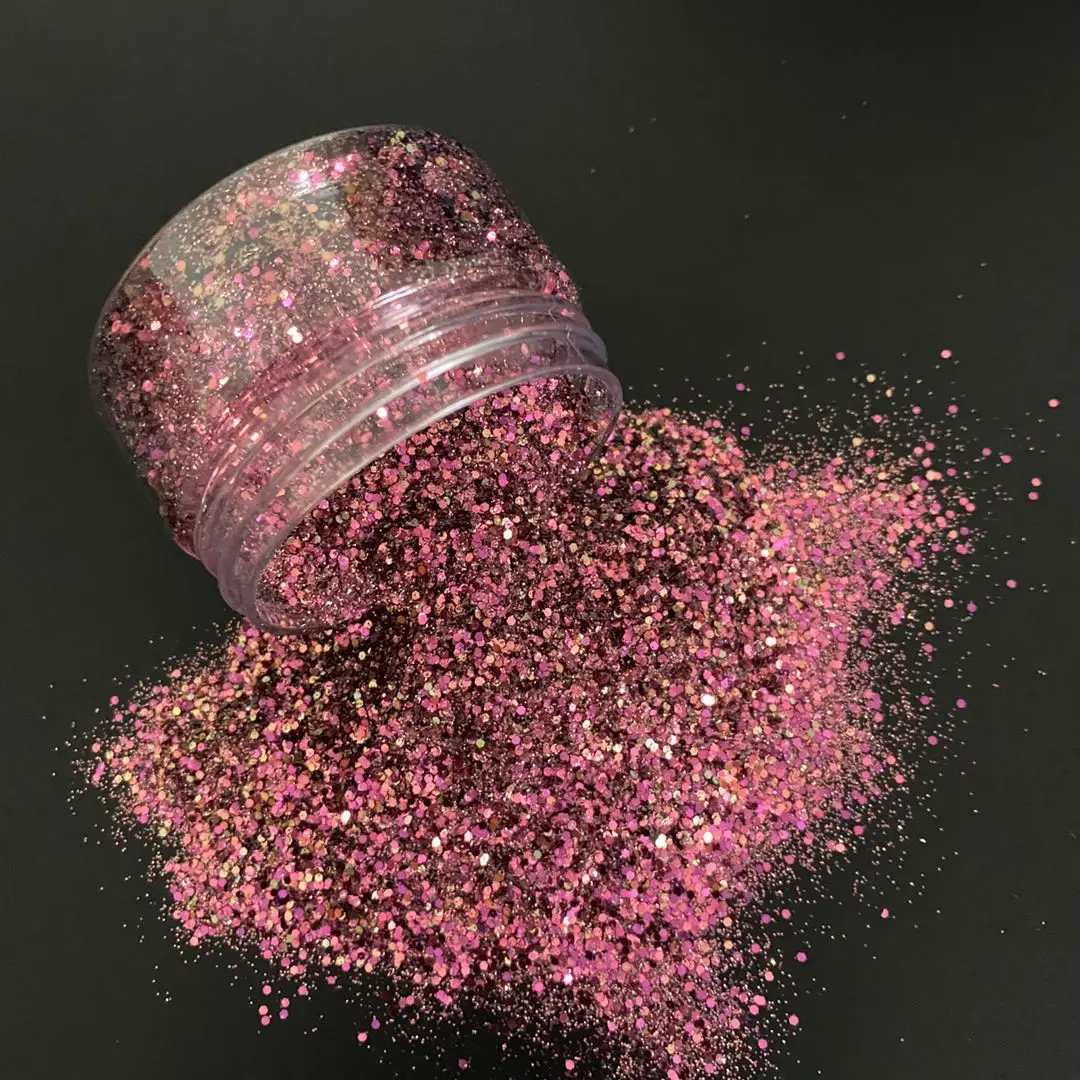 Мелкий блестящий клей из полиэстера для косметики оптом, мелкий смешанный Блеск для ногтей хамелеон