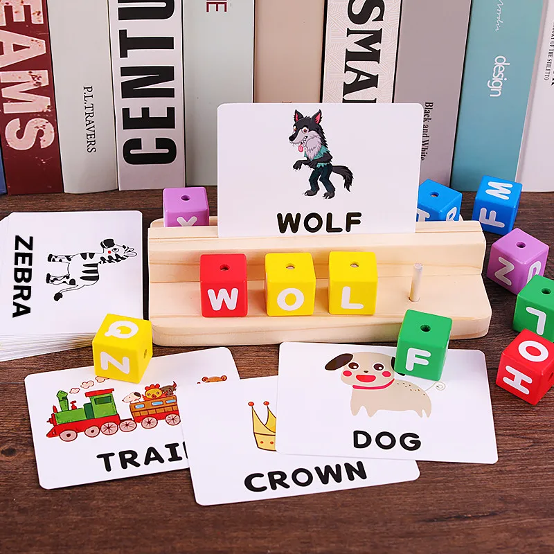 Children Toys Educational Building Toys Alphabet Learning Training Block With 30pcs Flashcards English Colorful Letter