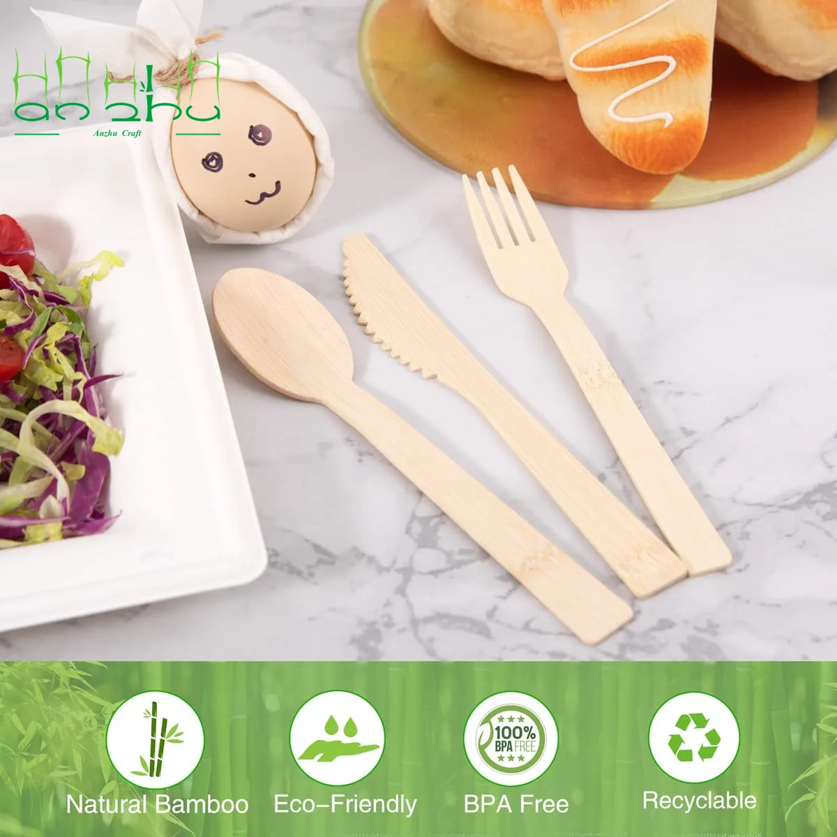 2023 Factory Wholesale Prices Disposable Tableware Bamboo Cutlery Spoon Fork Knife Manufacturer