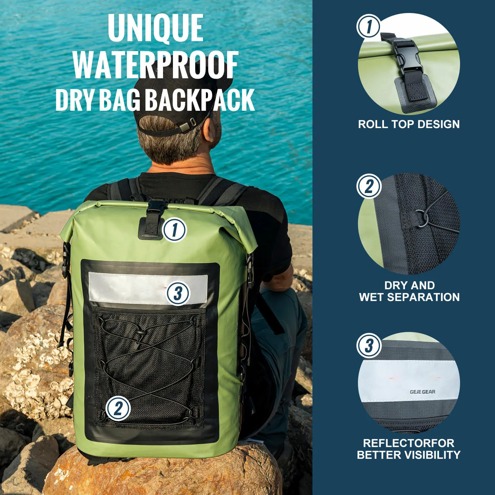 Dry Bag Backpack, 40L Floating Waterproof Backpack Roll-Top Closure for Kayaking, Boating, Hiking, Camping