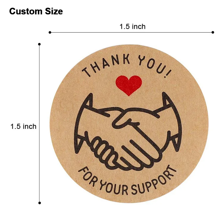 Custom Logo Kraft Paper Thank You Support Stickers Sticky Labels for Handmade Gift Cards Baked Food Goods Package