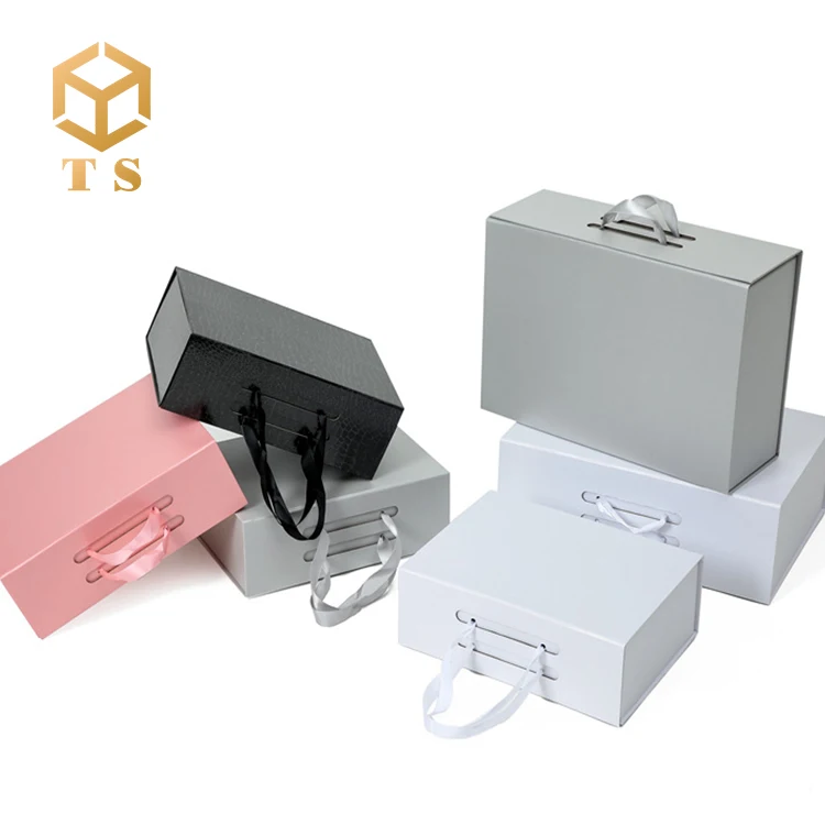 
Factory Free Design Custom Printed Logo Magnetic With Silk Ribbon Cosmetic Folding Gift Packaging Box 