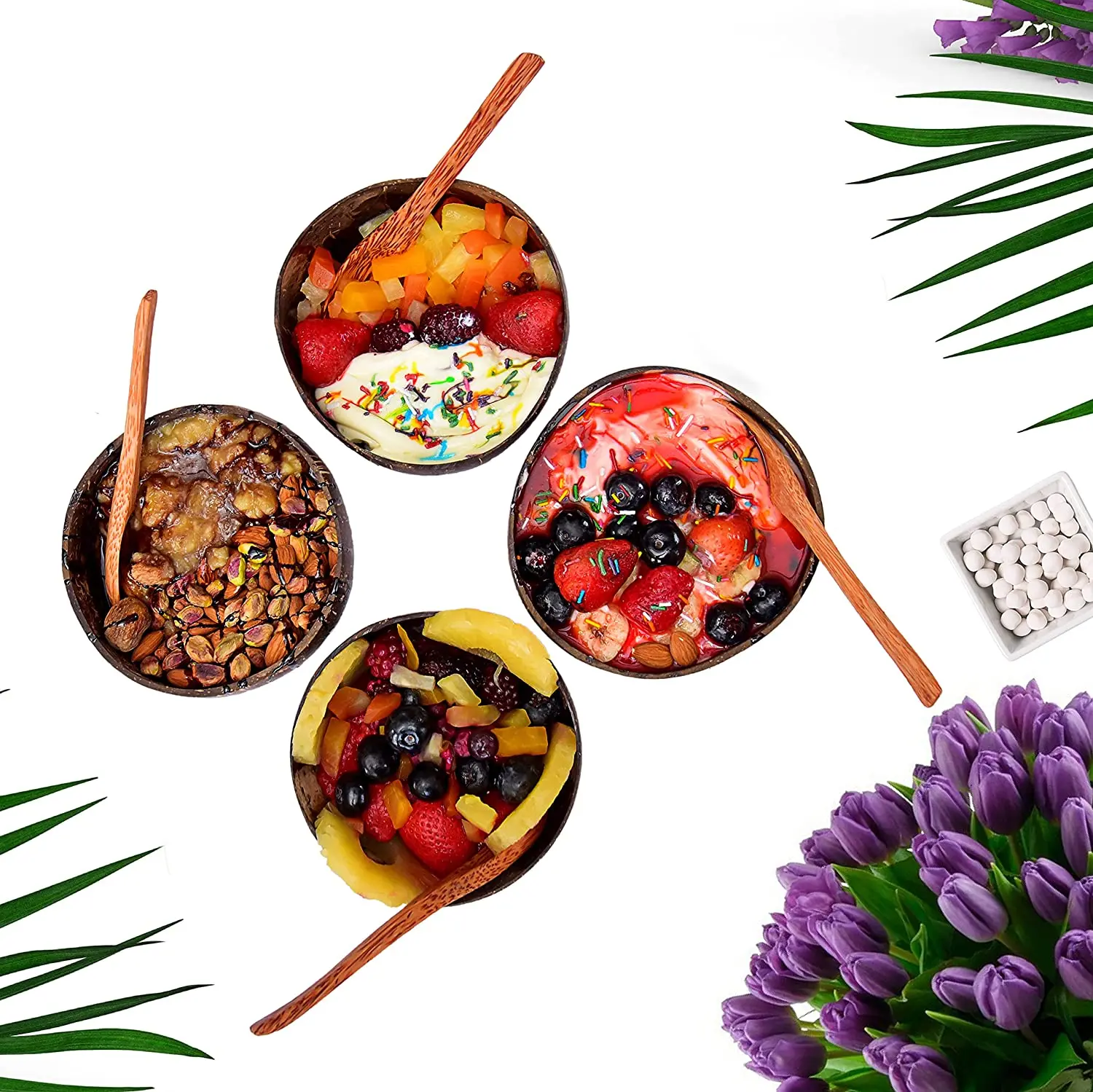 Premium 100% Natural Reclaimed Coconut shell Wooden Bowls For Smoothies