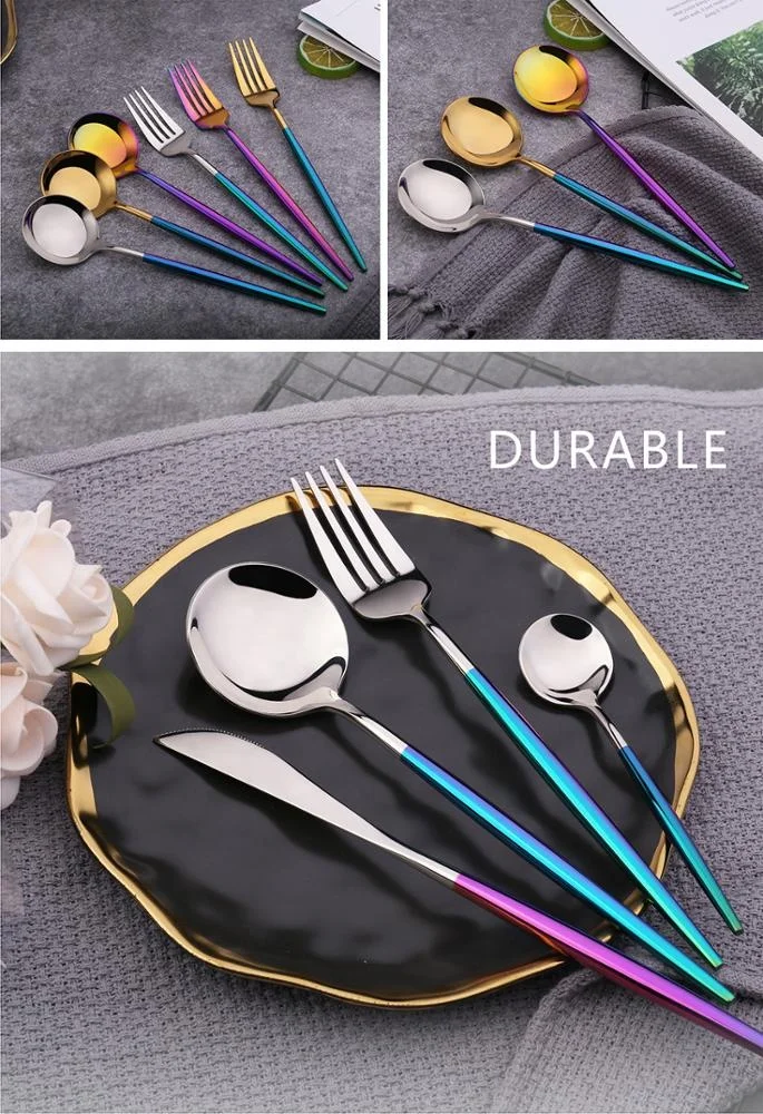
Royal 4 Piece Matte Blue Handle 18/10 Stainless Steel Gold Tableware Sets Forks Spoons Knives Silverware Utensils Set 