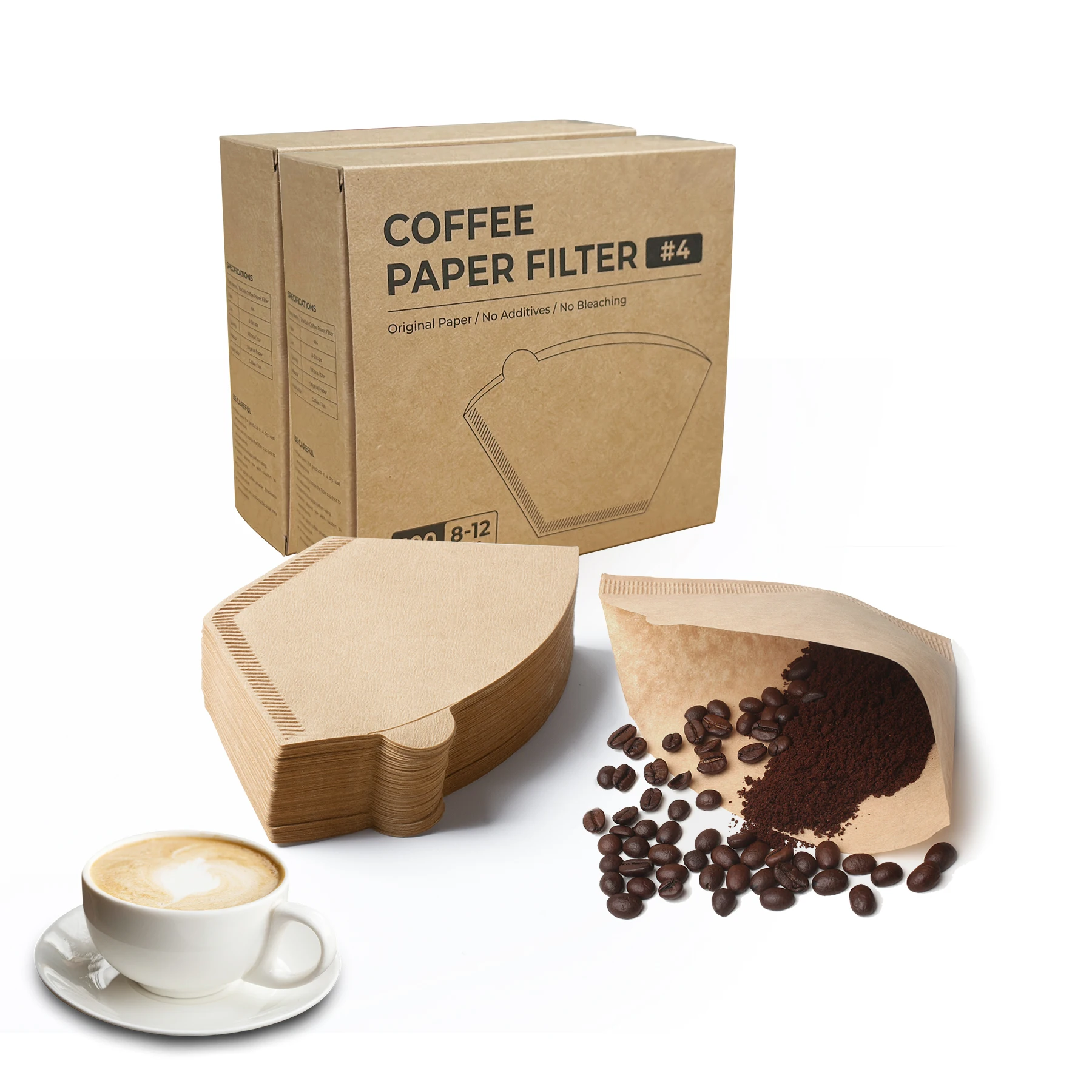 New Hot Selling Custom Size Brown Natural Unbleached # 4 Cone V Shape Coffee Filter Paper