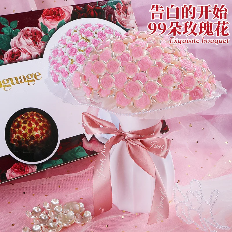 HY Toys Hand-Woven DIY Beaded Flower Bouquet Tiktok New Flocking Rose Educational Handmade Material for Complete Set