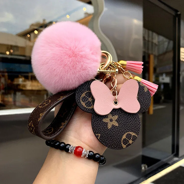 Custom Disney Cute Animal Bear Sublimation Genuine Luxury Pu Keychain Accessories Woman Girl Leather Keychains
