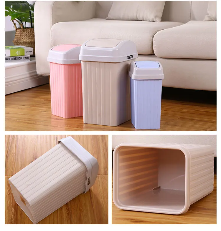 Wholesale Rectangular Dustbin Bathroom Garbage Bin Swing Top Lid Waste Bin Plastic Toilet Trash Can