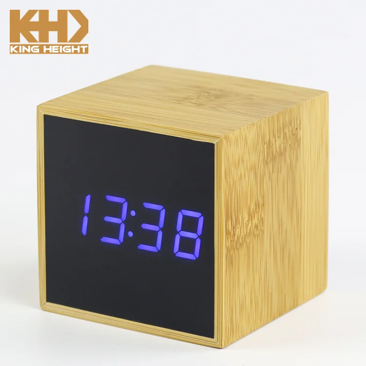 KH-WC033 детский стол небольшой площади Cube светодиодный цифровой будильник акриловое зеркало бамбук настольные часы