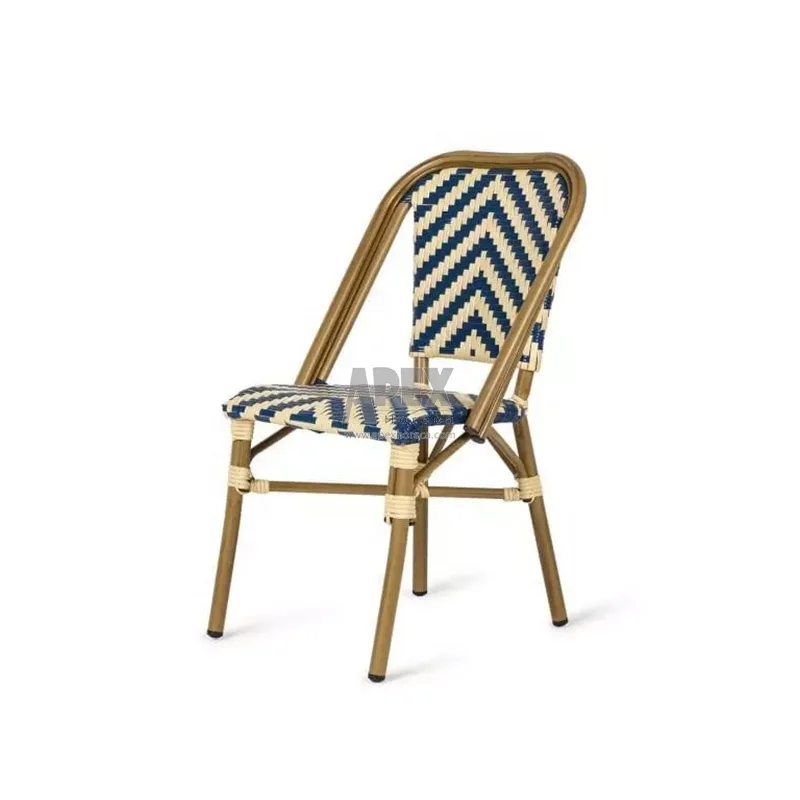 French Patio Bistro Set Rattan Aluminum Classic French Indoor and Outdoor Bamboo Style Stackable Bistro Dining Chair