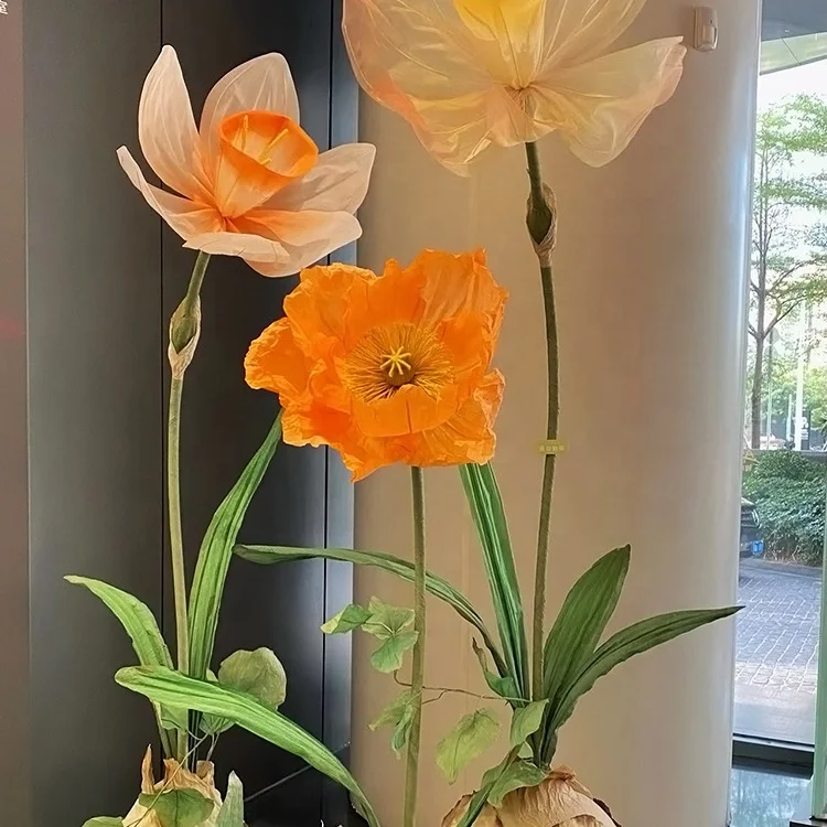 H-605 Custom giant organza flowers group free-standing flower set for window decor Wedding decoration party Floral Set