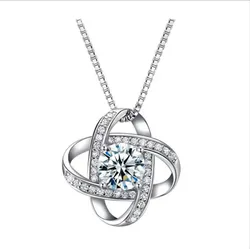 Valentine Mother Day Wholesale Zircon Crystal Love Knot Pendant Jewelry Necklace