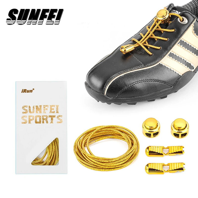 sunfei no tie shoe laces press lock shoelace Gold Buckle No Tie Shoe Lace Lazy round Shoe Lace Bungee locking system shoelace