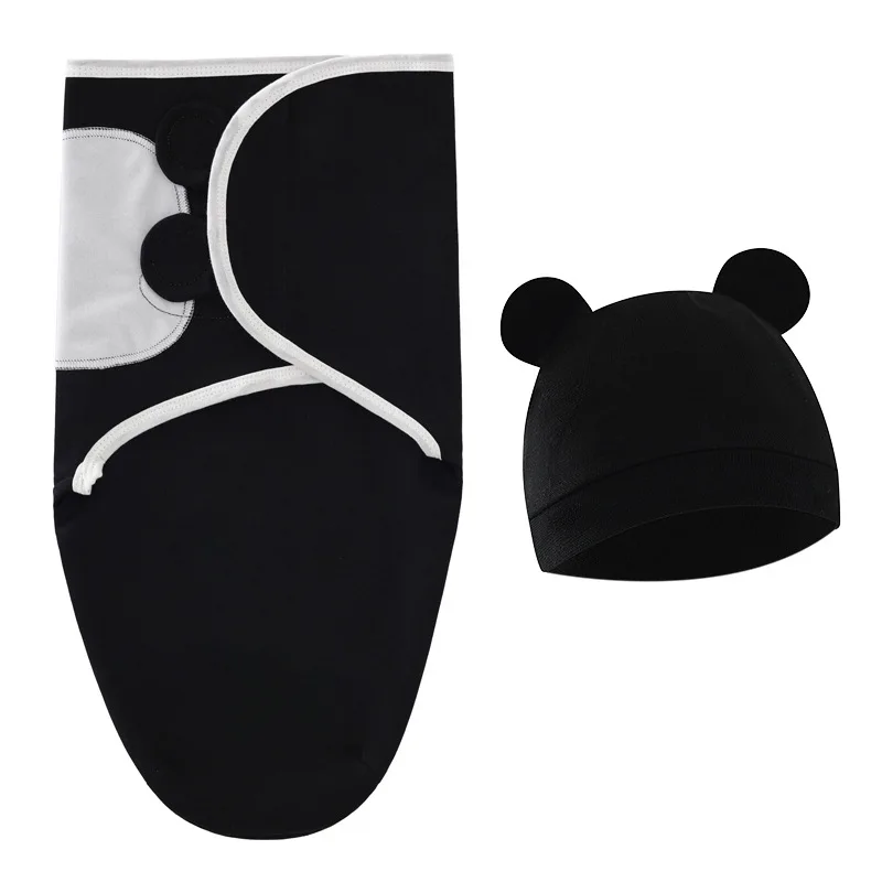 Set of 2 100% Cotton Baby Sleep Sacks  Closure Swaddle Wrap with Hat for Boys and Girls 0-6 Months for Winter