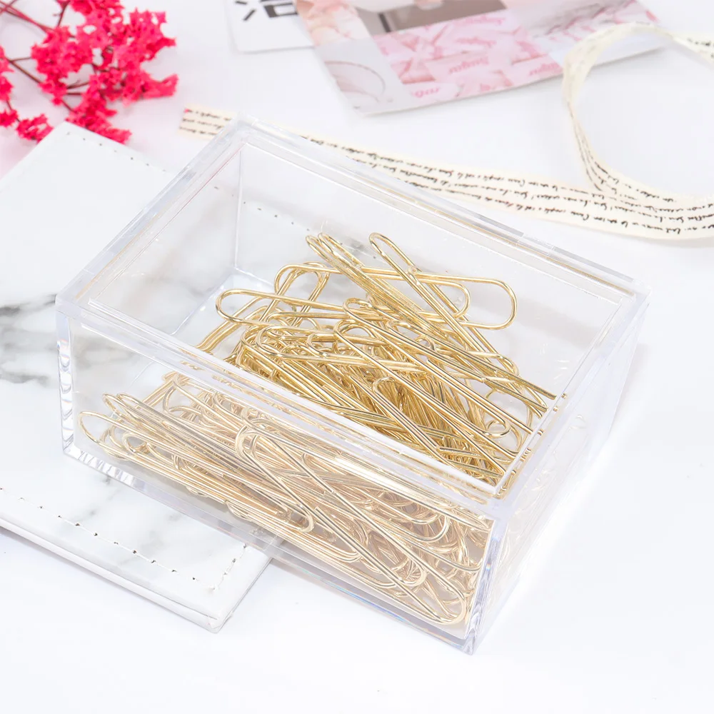 Logo customized gold metal 50mm paper clips with a acrylic box