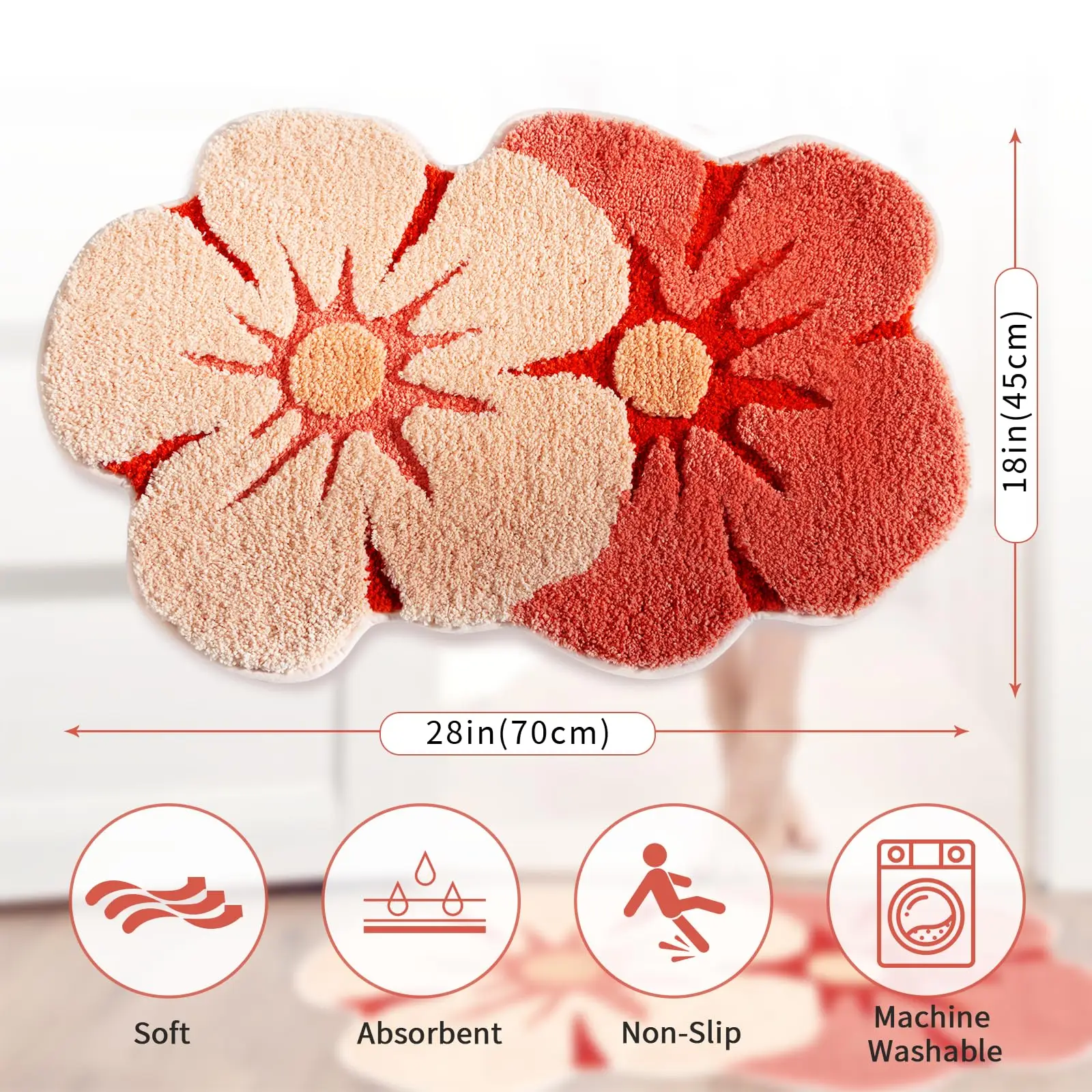 Plush Shaggy Decor Mat Cute Flower Bathroom Rugs with Soft Thickened Microfiber