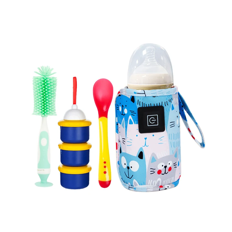gift set 2024 baby products baby formula dispenser+heat temperature sensing spoon+bottle cleaner brush+breast milk warmer