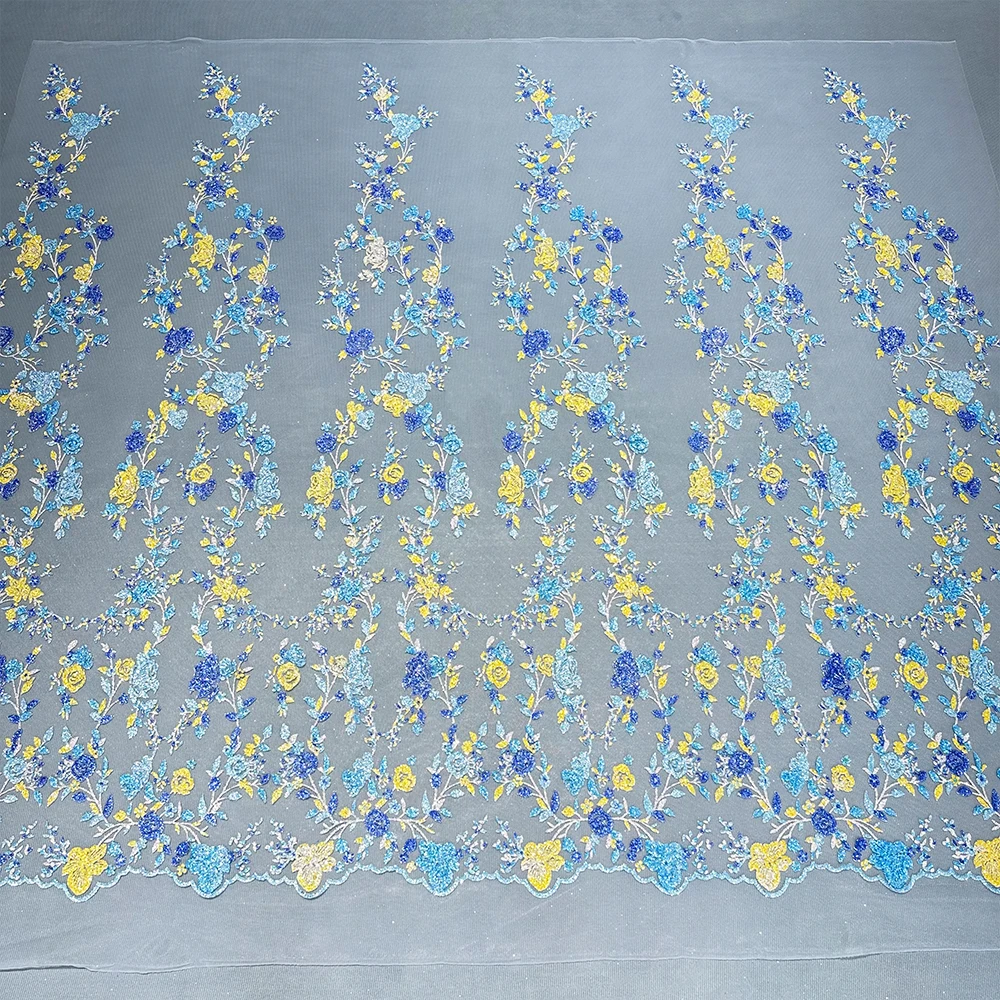 dazzling multi color patterned glued glitter tulle for custom couture dress