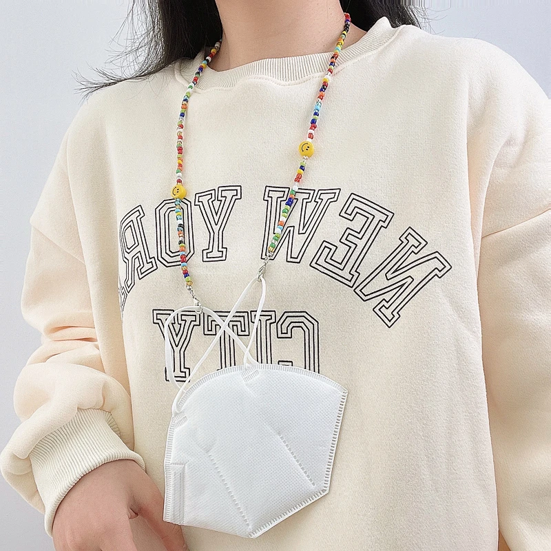 Цветные солнцезащитные очки со смайликом и бусинами, ремешки для очков, цепочка для очков, веревочные подвесные ремешки для маски на шею для женщин и девочек