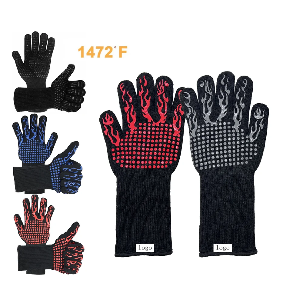 High Temperature 800 Degree Oven Glove Extreme Barbecue Heat Resistant Grill Glove for BBQ Baking With Custom Logo