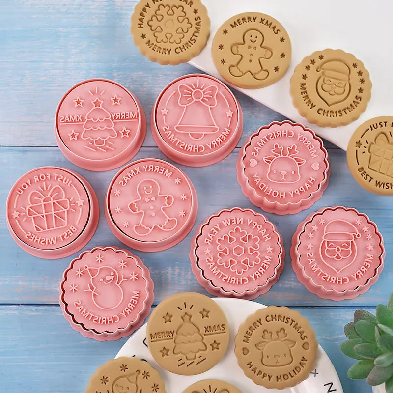 Homesun 8pcs/set Christmas Cookie Mold Cartoon Santa Snowman Fondant Baking Three-dimensional Cookie Mold Christmas Decorating