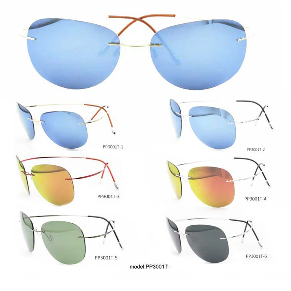 PP3001T fashion polarized titanium mens rimless sunglasses