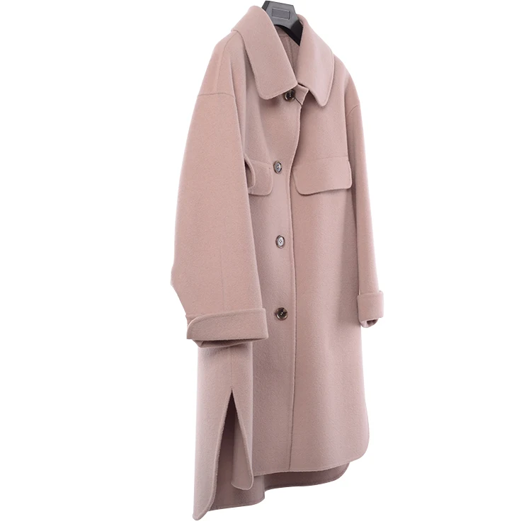 Wholesale elegant JTF slits woolen long coat for women handmade wool spring girls loose  coat
