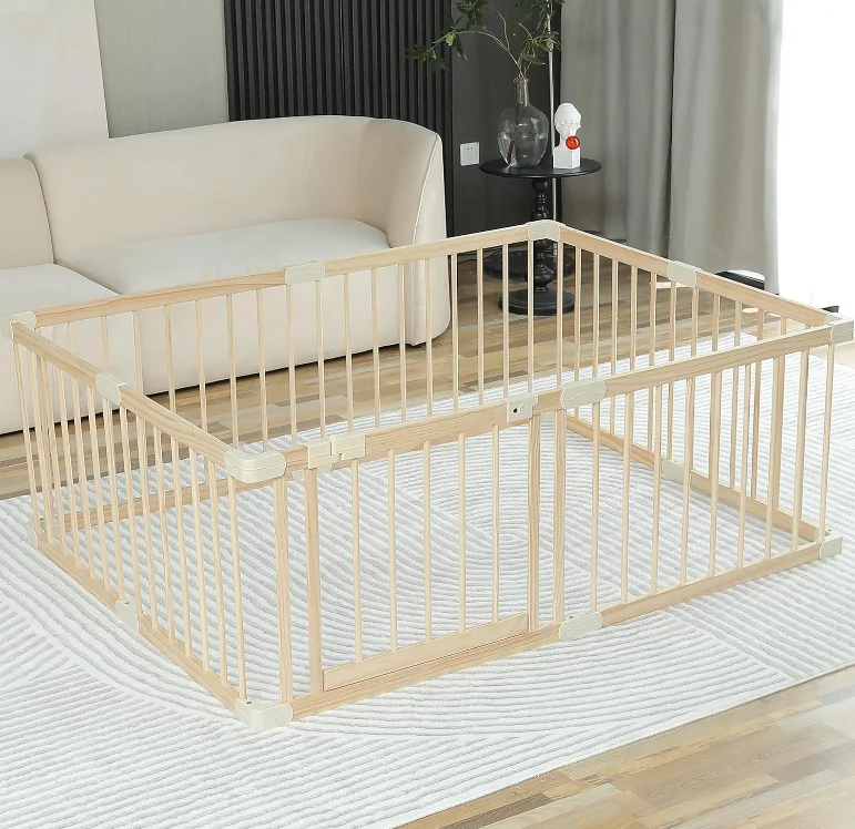 Wood Large Baby Play Yards Gym Area Baby Wooden Playpen Play Fence Gate Play Pen